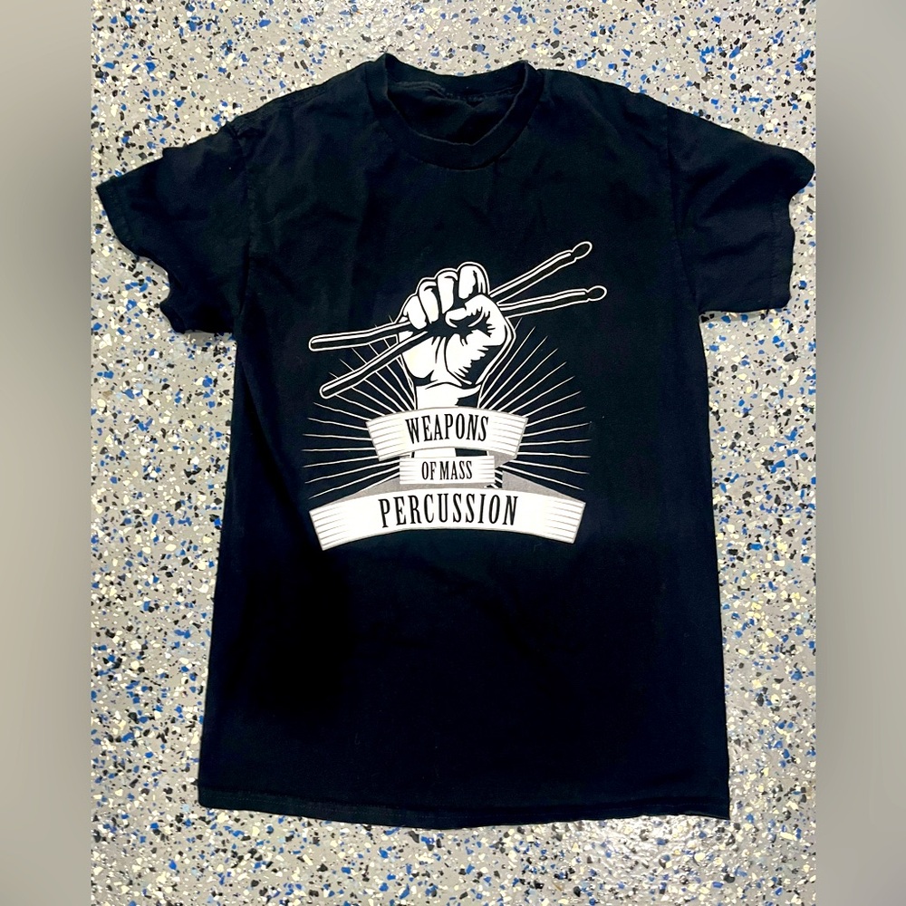 Black Graphic T-Shirt “Weapons of Mass Percussion” - size S